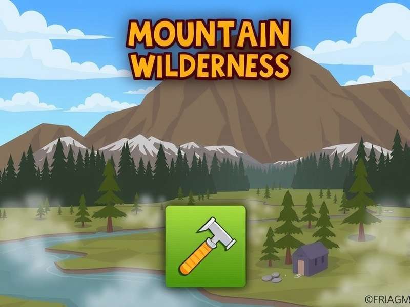 Gameplay screenshot of Mountain Wilderness showing a character overlooking snowy peaks