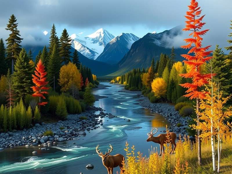 Alaska Wilderness gameplay showing snowy mountains and aurora borealis