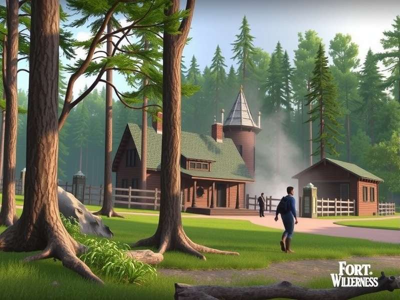 Aerial view of Fort Wilderness map showing dense forests, rivers, and the central fort structure in Wilderness Action game