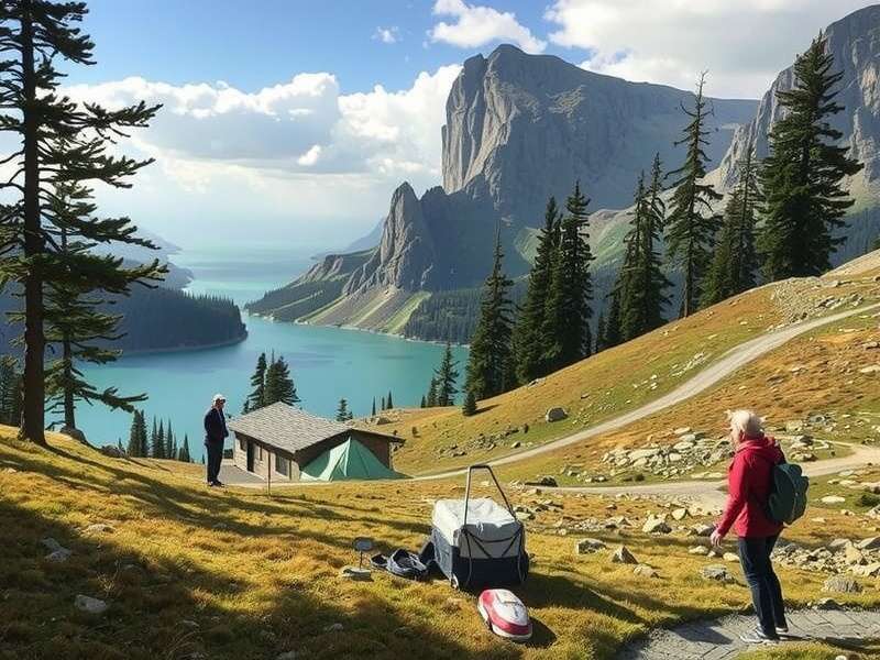 Serene mountain landscape at sunrise representing ideal wilderness travel