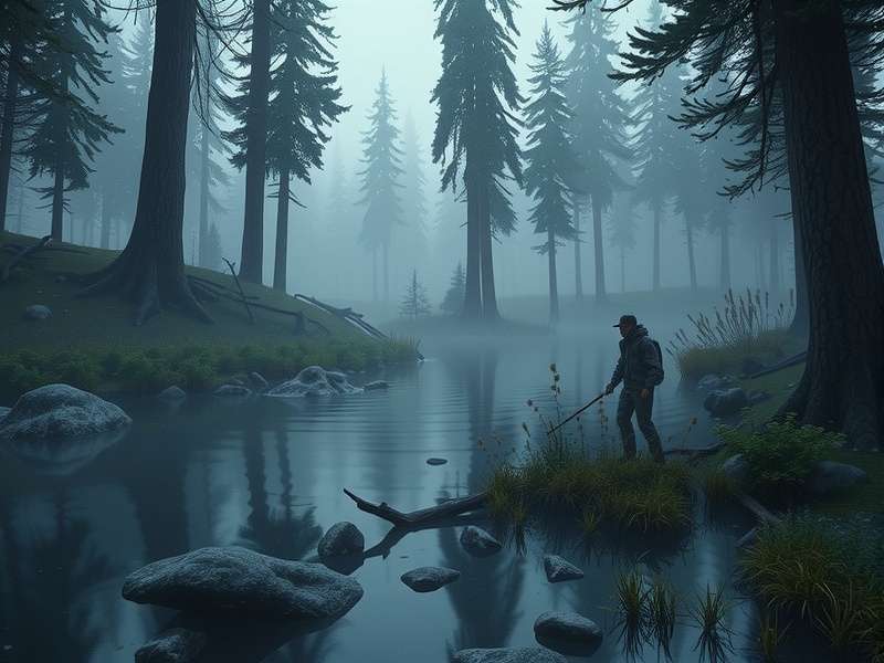 Wilderness survival scene in a forest