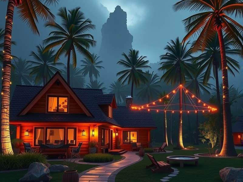 Panoramic view of Vaattunki Wilderness Resort showing cabins and forest