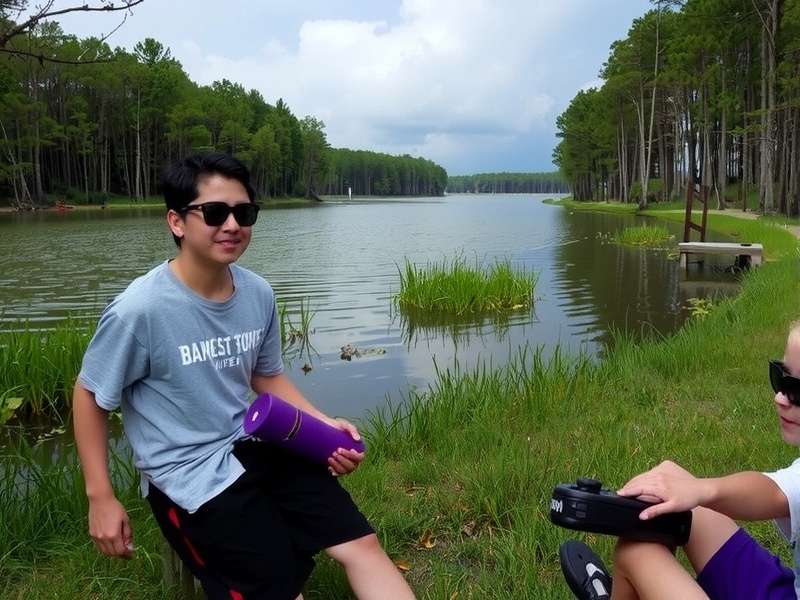Lake Houston Wilderness Park aerial view showing dense forest and lake