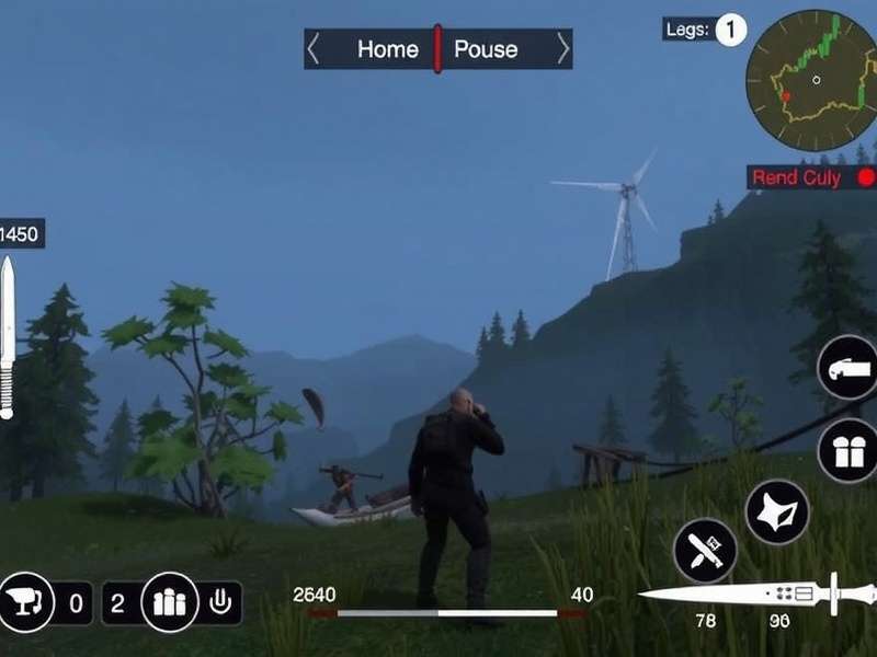 Wilderness Action Knives Out game poster featuring action combat and Uptodown download banner